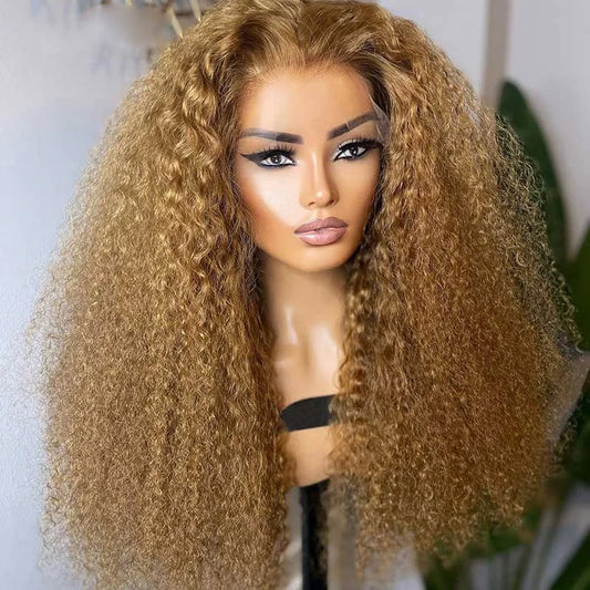 13x4 Frontal / 4x4 Lace Closure Wig Honey Blond #27 Color Jerry Curly Lace Wig