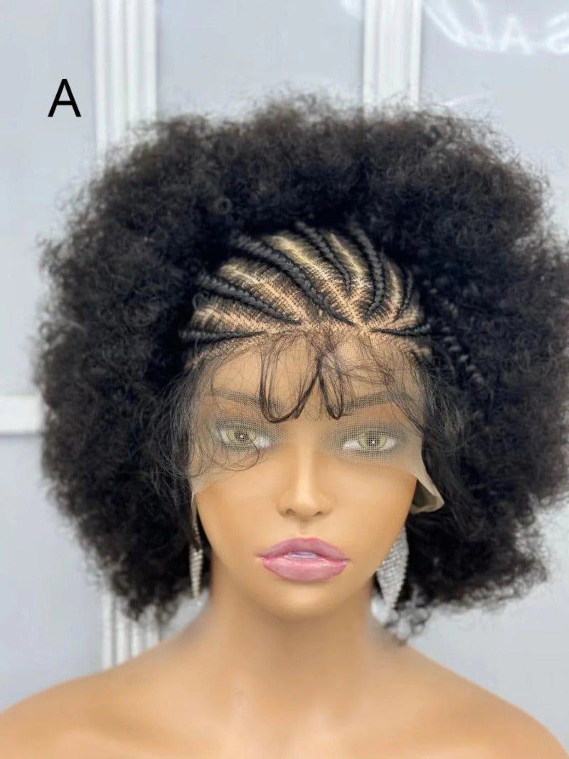Synthetic Lace Front Braided Wig Short Curly Braided Wigs for Black Women Kontless Box Braiding Wigs Afro Kinky Curly Hair Wig