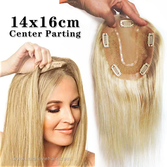 14x16cm Center Parting Human Hair Toppers Lace with PU System Replacement Women Toupee #613 Color