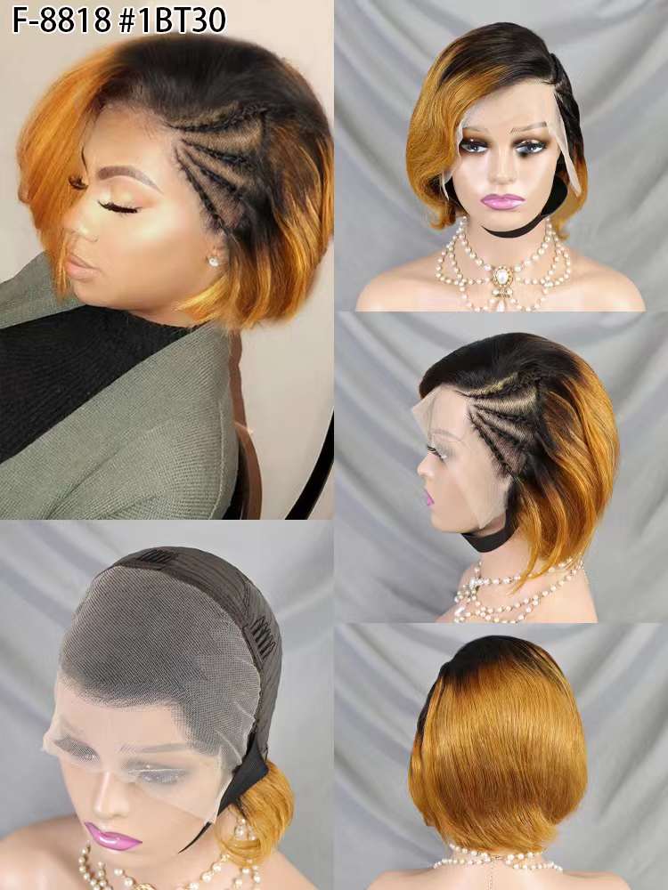 13*4 Full Frontal Wig Pixie Cut Human Hair Wig 9 color available