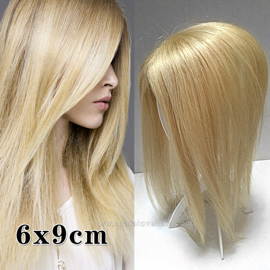 6x9cm #613 Blonde Virgin Human Hair Toppers for Women Clip in Toupee Silk Base Hairpieces