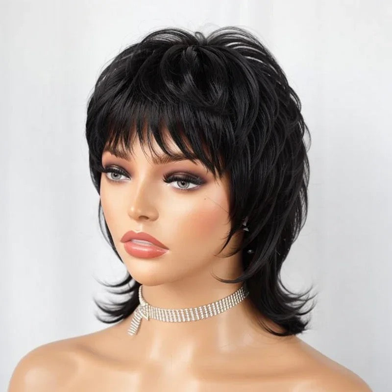 Full Machine Pixie Cut Wigs Human Hair Short Shaggy Layered Wig With Bangs