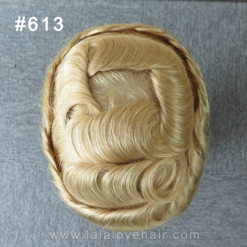 Indian Human Hair Men's Toupee Thin PU Skin Blonde NG #60 #613 Mens Hair Replacement Systems Monofilament Wigs