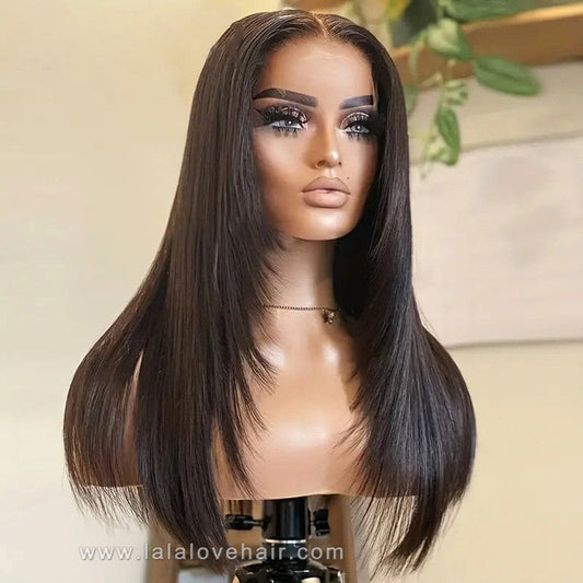 Human Hair 4*4 Closure Wig Layered Cut Straight Bob Human Hair Wig
