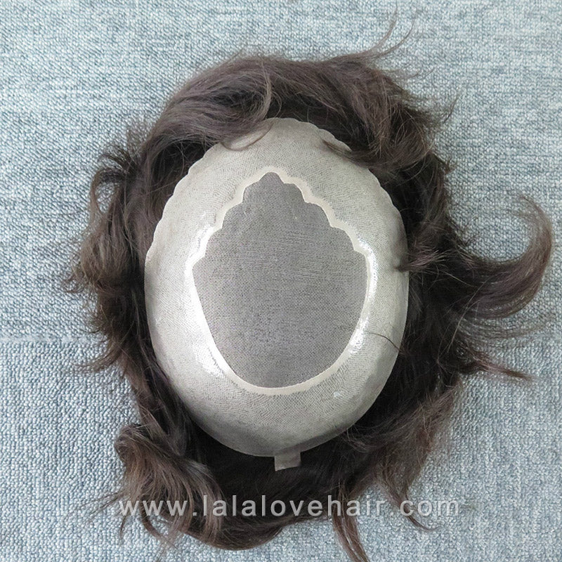 Indian Human Hair Toupee skin Fine mono with PU and bleached lace front toupee for men hair replacement wigs men hair piece