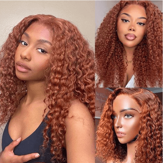 13x4 Frontal / 4x4 Lace Closure Wig Reddish Brown Water Wave Lace Wig