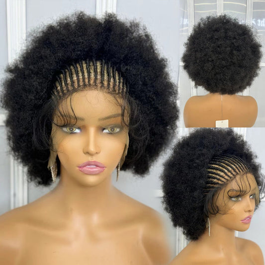 250% Density 13x6 Hd Lace Frontal Braided Wig Afro Kinky Curly Synthetic Wig Baby Hair Fluffy Curled Striped Braided Curly wig