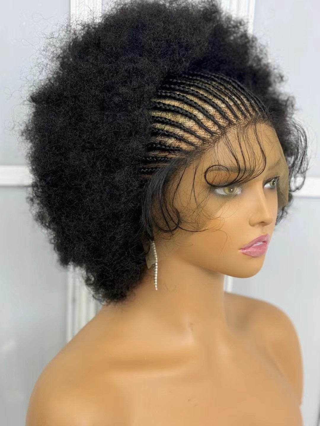250% Density 13x6 Hd Lace Frontal Braided Wig Afro Kinky Curly Synthetic Wig Baby Hair Fluffy Curled Striped Braided Curly wig