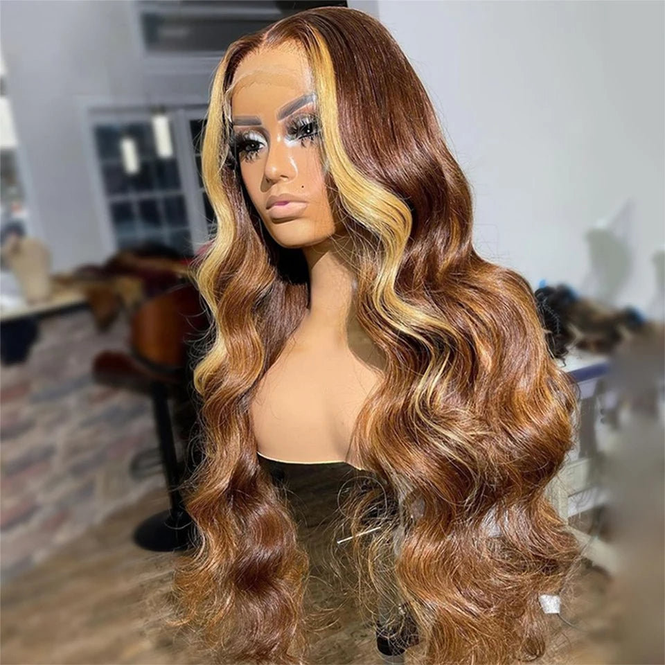 13x4 Colored Human Hair Wigs Lace Front Wig Brown 613 Body Wave Lace Front Wig