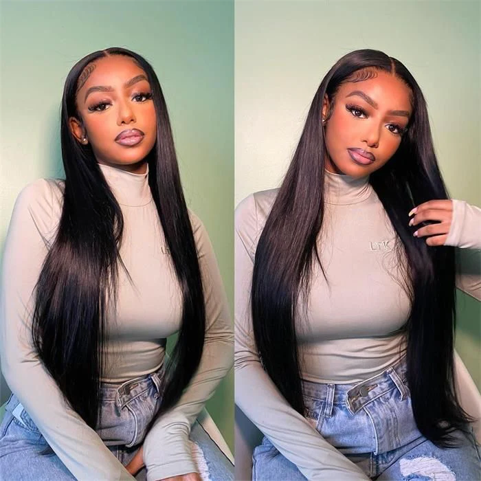 180% 210% Silky Straight Human Hair 4x4 13x4 13x6 Full Frontal lace Wigs