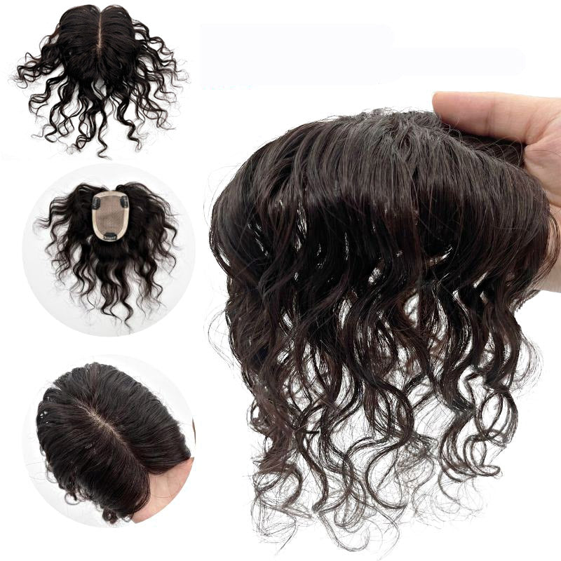 Wavy Hair Women Toupee Clips In HairPiece Silk Base Chinese Virgin Human Hair Topper Curly Silk Top Skin Scalp Breathable