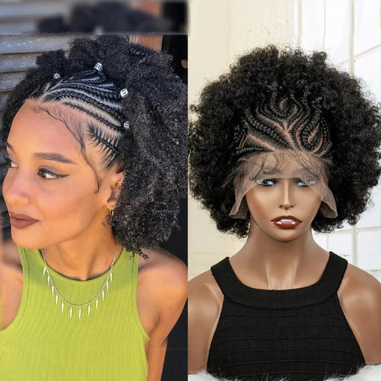Synthetic Lace Front Braided Wig Short Curly Braided Wigs for Black Women Kontless Box Braiding Wigs Afro Kinky Curly Hair Wig