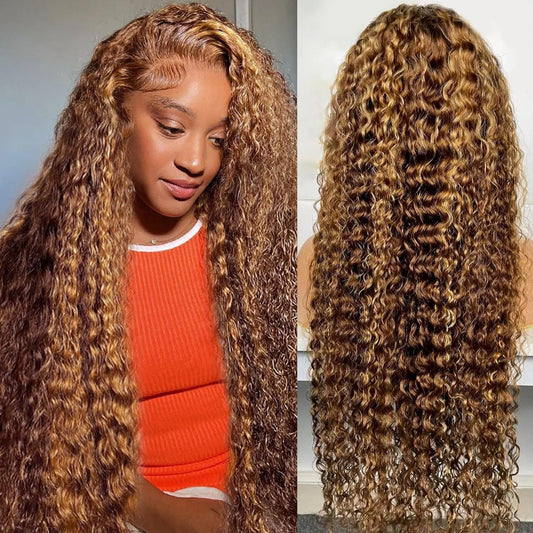 13x4 Frontal / 4x4 Lace Closure Wig #4/27 Highlight Piano Color Deep Wave Lace Wig