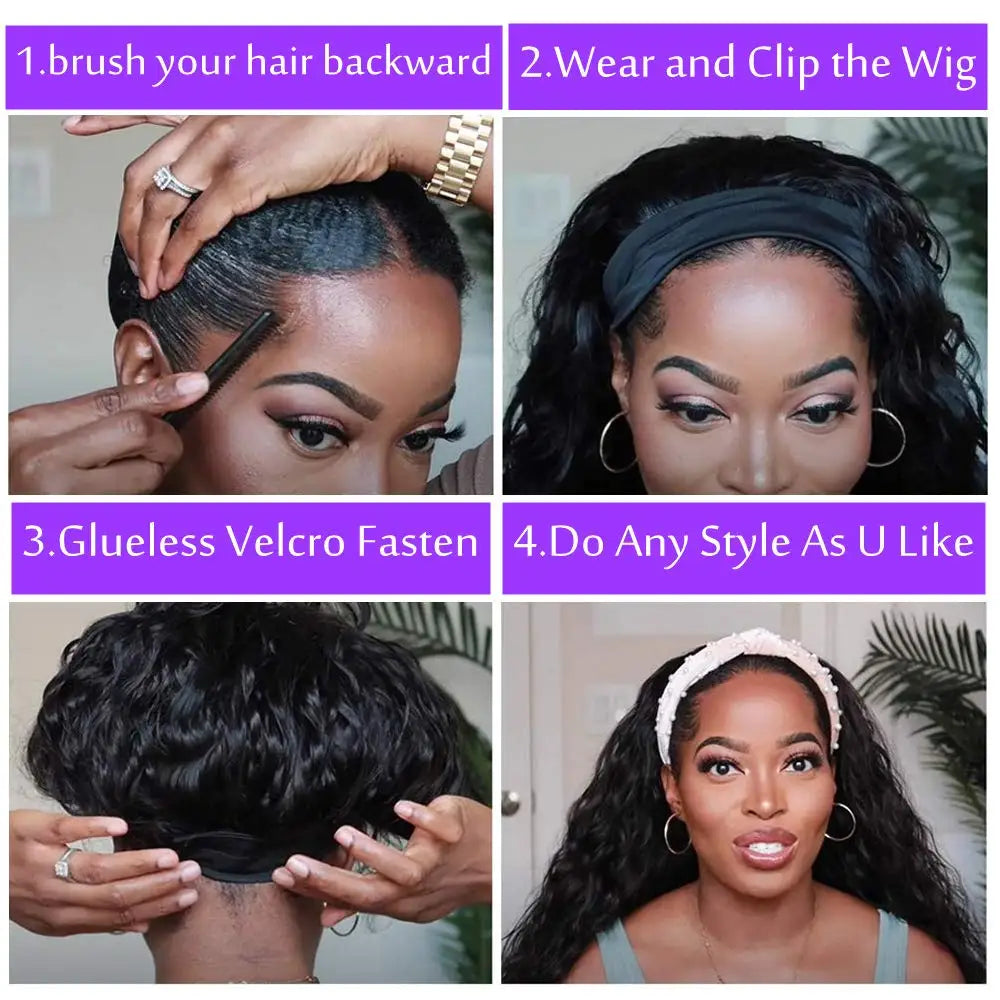 Deep Wave 180% Density Headband Wig Human Hair Wigs