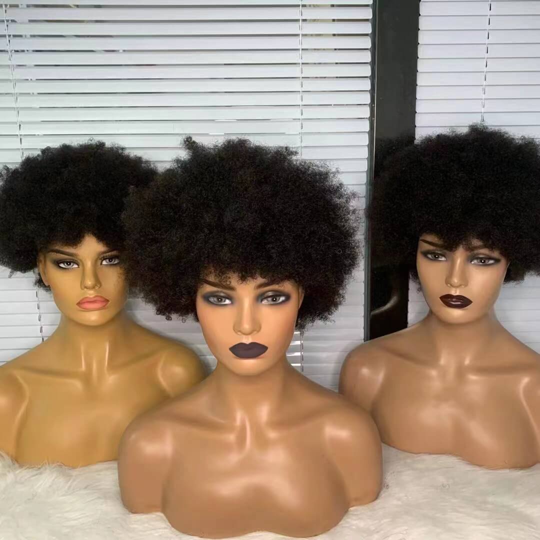 Afro Short Curly Human Hair Full Machine Wigs For Women 180% Density Short Remy Human Hair Wig