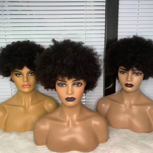 Afro Short Curly Human Hair Full Machine Wigs For Women 180% Density Short Remy Human Hair Wig