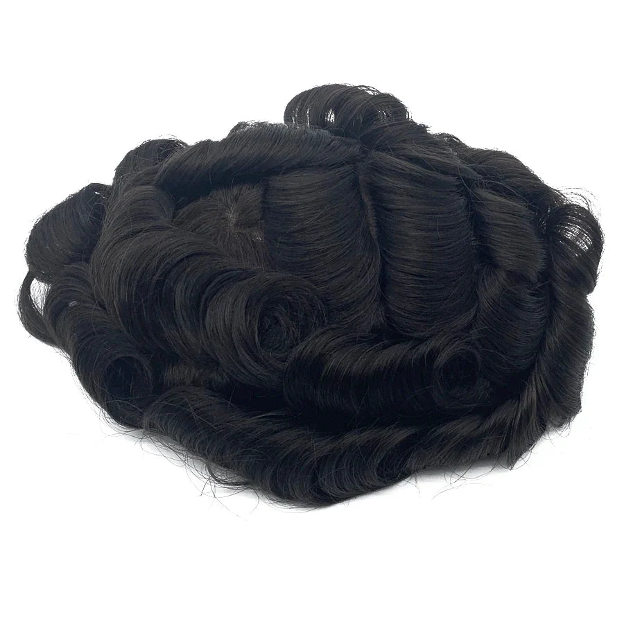 Bleached Knots Breathable Full French Lace Natural Hair Line Hundred Percent Human Hair Prosthesis Men's Toupee