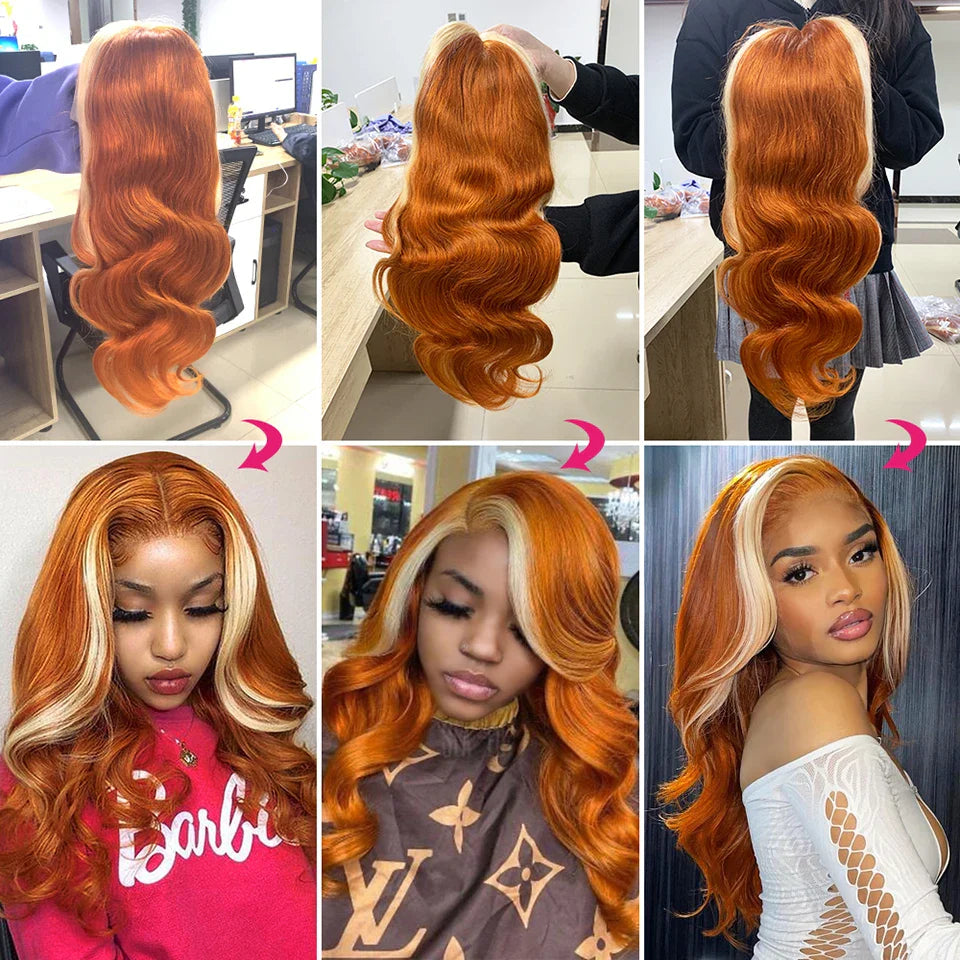 13x4 Colored Human Hair Wigs Orange Ginger Lace Front Wig 613 Blonde Body Wave Lace Front Wig