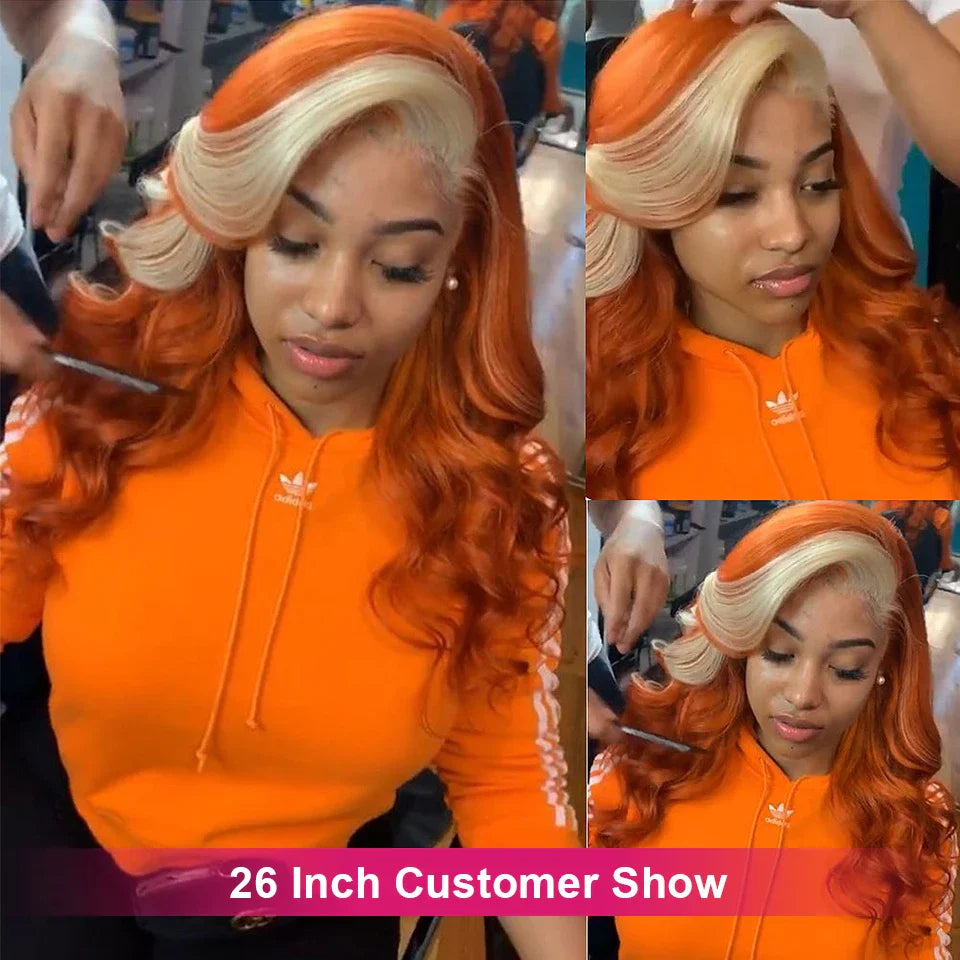 13x4 Colored Human Hair Wigs Orange Ginger Lace Front Wig 613 Blonde Body Wave Lace Front Wig