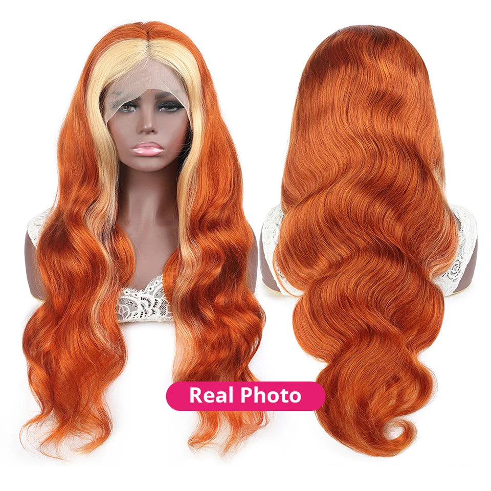 13x4 Colored Human Hair Wigs Orange Ginger Lace Front Wig 613 Blonde Body Wave Lace Front Wig