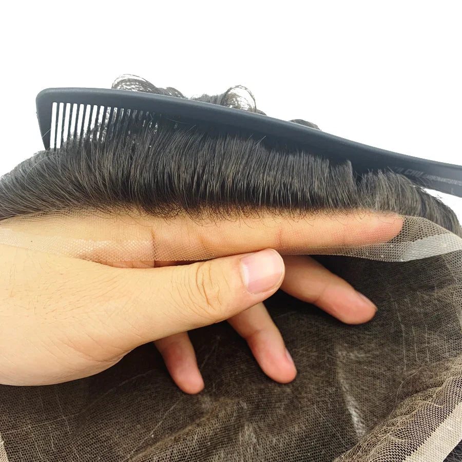 Bleached Knots Breathable Full French Lace Natural Hair Line Hundred Percent Human Hair Prosthesis Men's Toupee