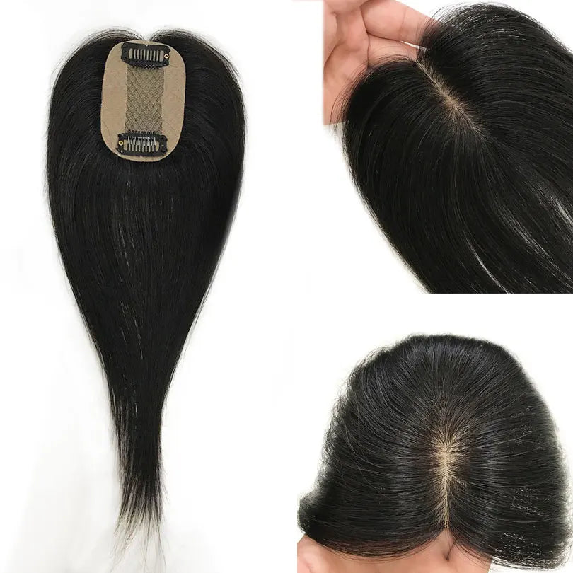 5x8cm Hand Tied Silk Base Virgin Hair Toppers 2 Clips For Women Silkty Straight Natural Scalp For Thinning Hair