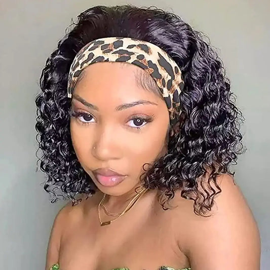 180% Water Wave Bob Headband Wig Human Hair Ready To Wear Brazilian Short Bob Wigs