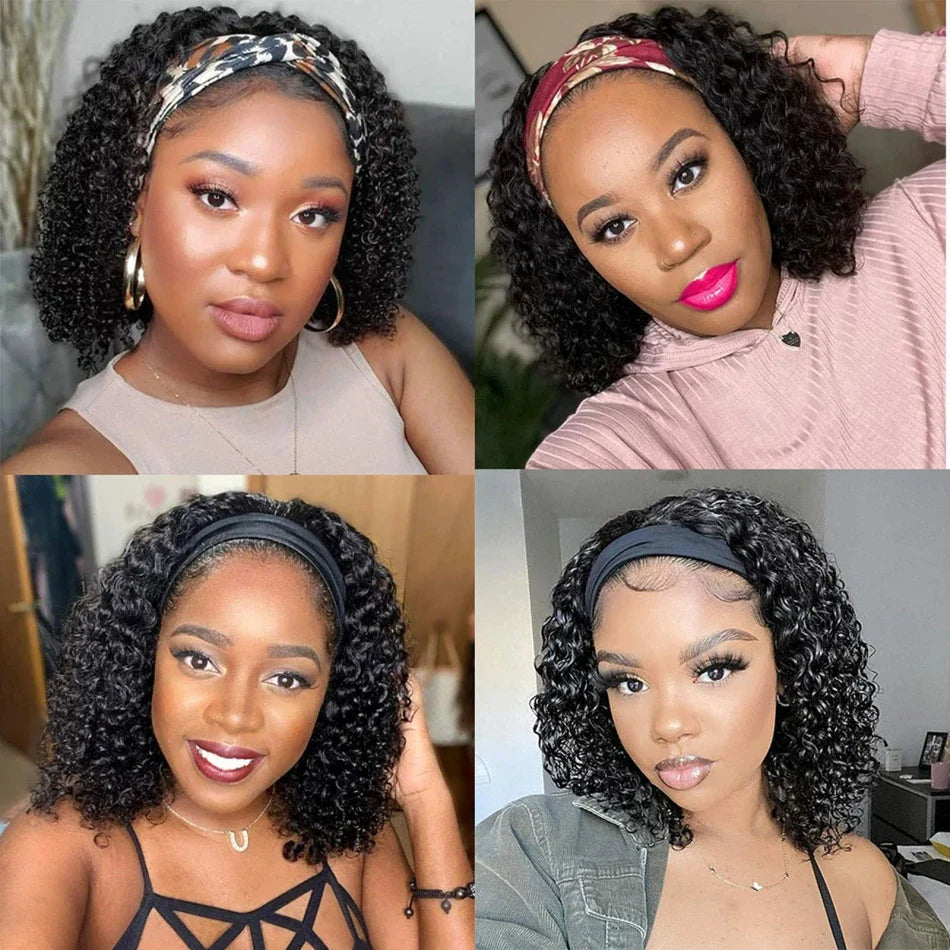 180% Water Wave Bob Headband Wig Human Hair Ready To Wear Brazilian Short Bob Wigs