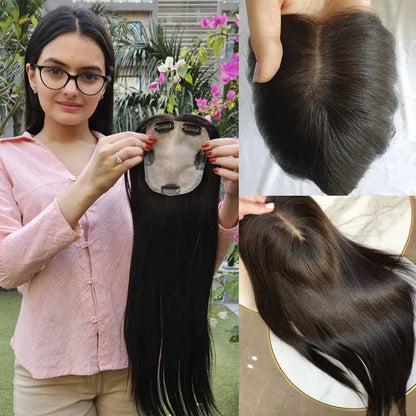 11x13cm Clip In Topper For Women Real Virgin Human Hair Piece Customed Toupee Wiglet Top Thin Loss Hair