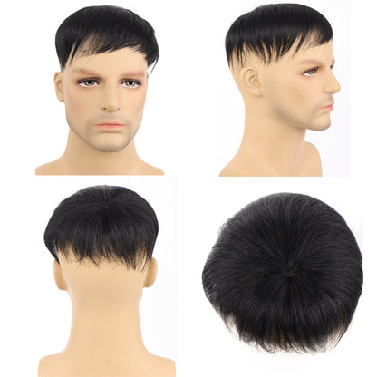 16x18cm Natural Human Hair Toupee with 3 Clips on Short Hair Replacement System Hairpiece Wig for Men Baldness