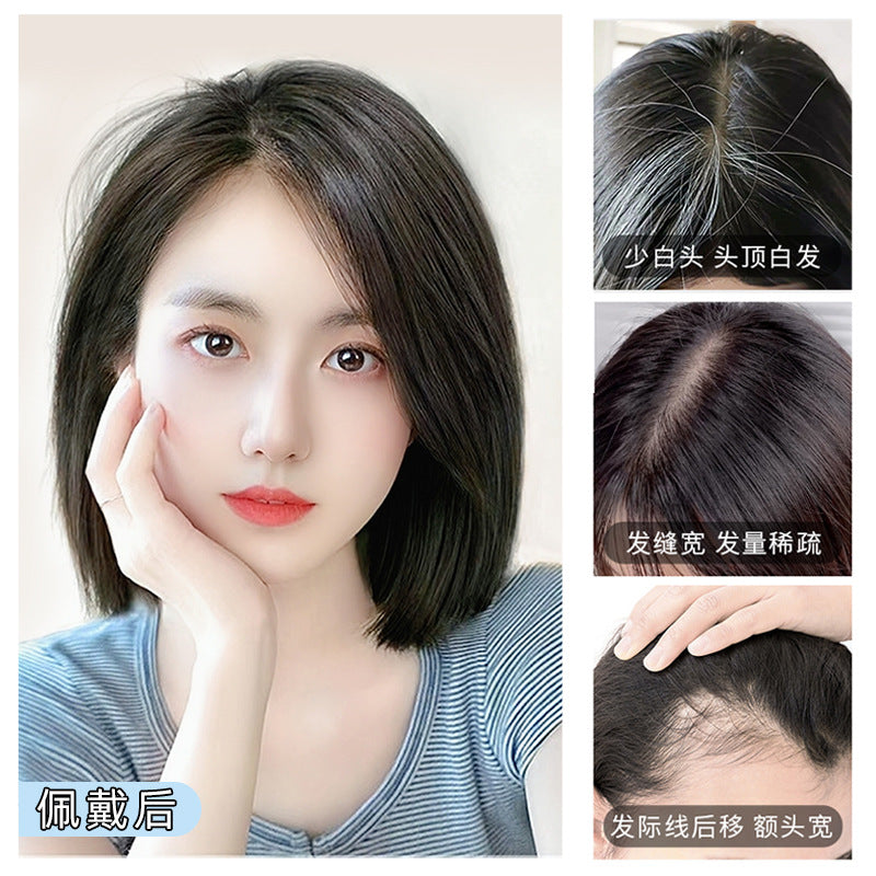 10x13cm Human hair top hairpiece invisible covering white hair replacement for women