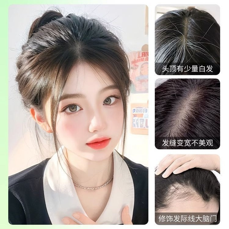 7x9cm Human Hair Piece for Women Toupee Covering White Hair Center Parting Shaped Bangs for Women Thin Hair Replacement