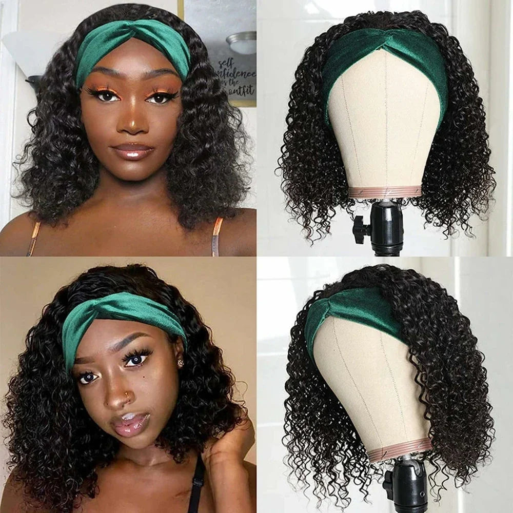 180% Water Wave Bob Headband Wig Human Hair Ready To Wear Brazilian Short Bob Wigs