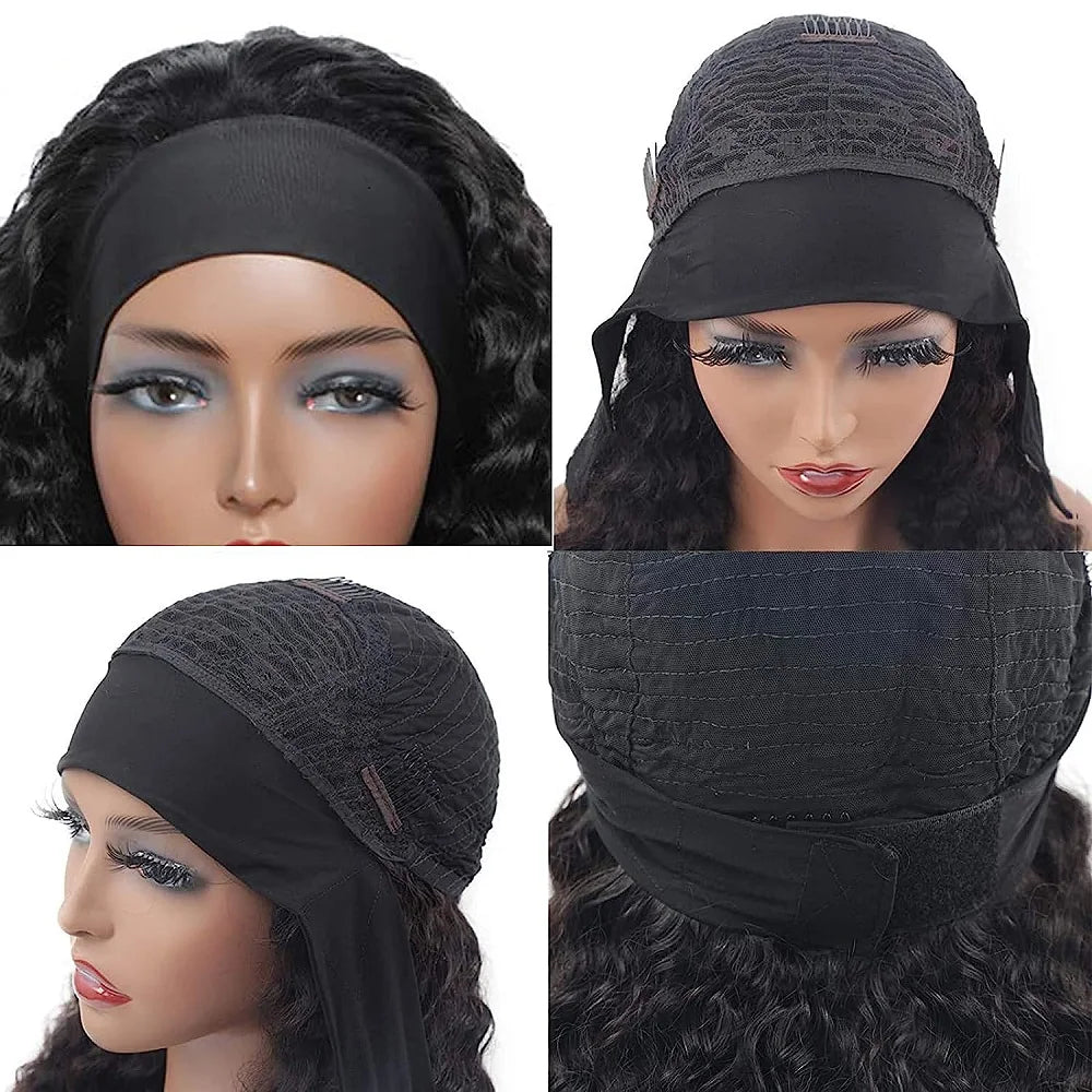 Deep Wave 180% Density Headband Wig Human Hair Wigs