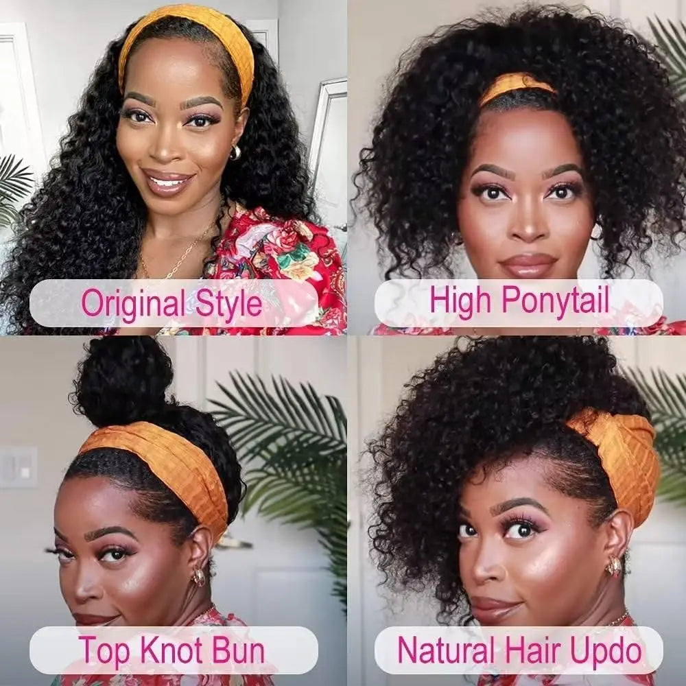 Deep Wave 180% Density Headband Wig Human Hair Wigs