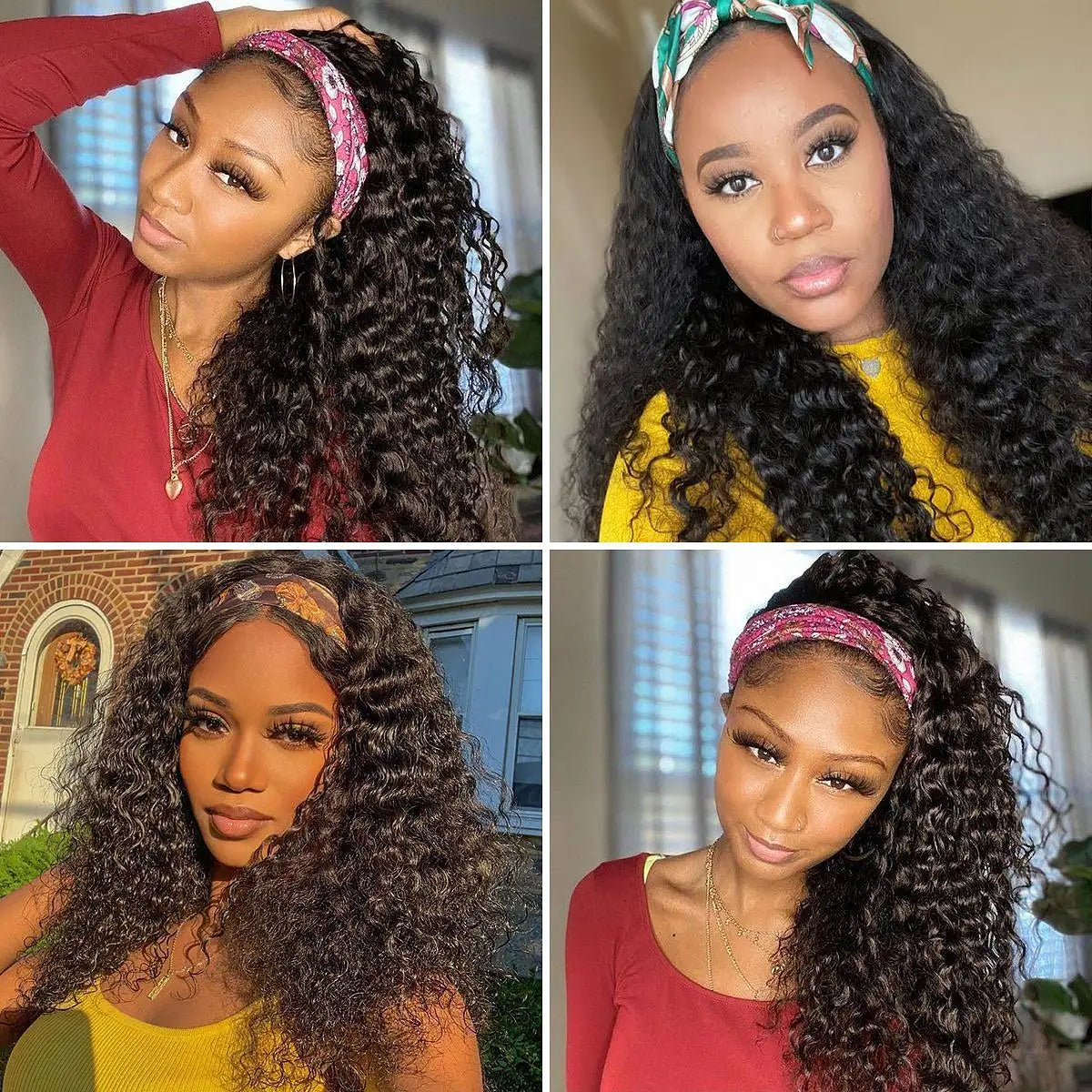 Deep Wave 180% Density Headband Wig Human Hair Wigs