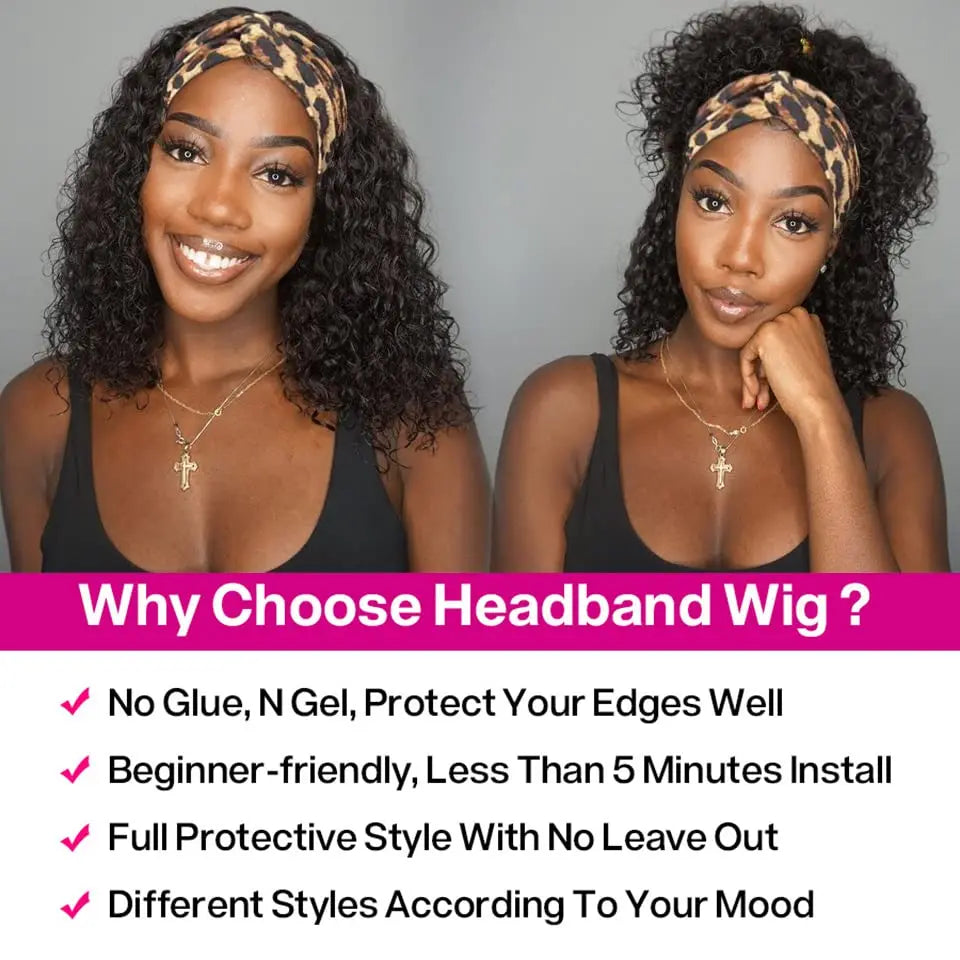 180% Water Wave Bob Headband Wig Human Hair Ready To Wear Brazilian Short Bob Wigs