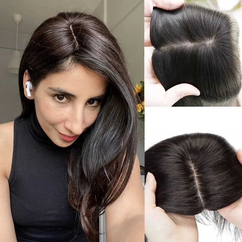 11x13cm Clip In Topper For Women Real Virgin Human Hair Piece Customed Toupee Wiglet Top Thin Loss Hair