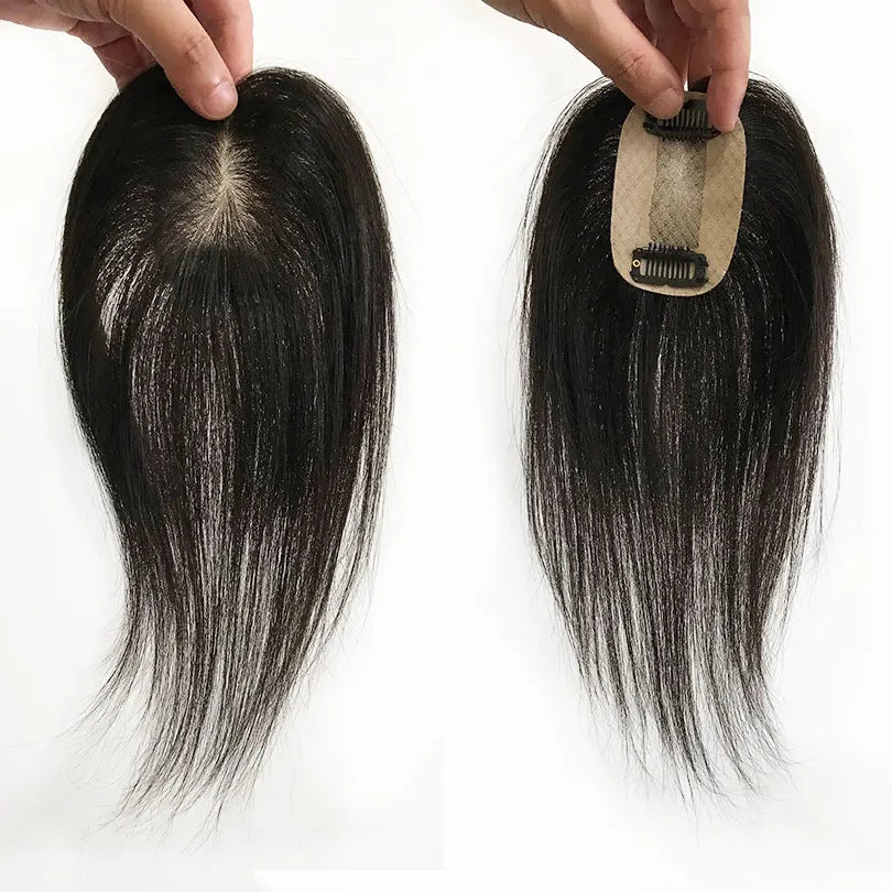 5x8cm Hand Tied Silk Base Virgin Hair Toppers 2 Clips For Women Silkty Straight Natural Scalp For Thinning Hair