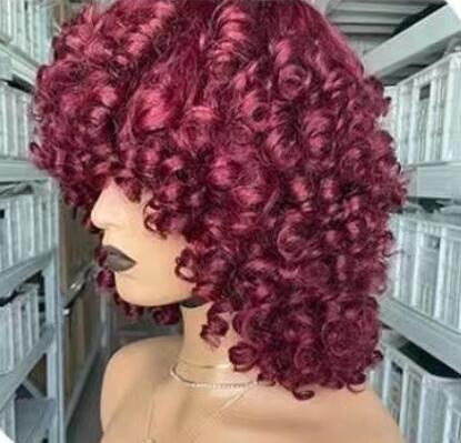Egg Curly Double Drawn Human Hair Wigs Burgundy 99J Brown Short Loose Wave Wig