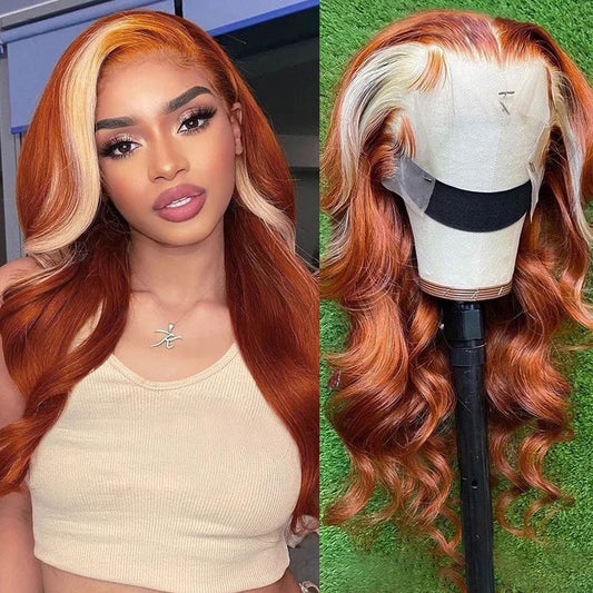 13x4 Colored Human Hair Wigs Orange Ginger Lace Front Wig 613 Blonde Body Wave Lace Front Wig