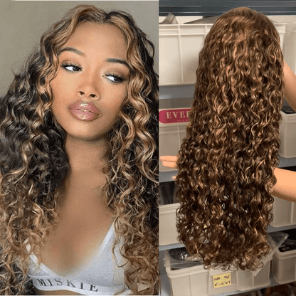 13x4 Frontal / 4x4 Lace Closure Wig #4/27 Highlight Piano Color Water Wave Lace Wig
