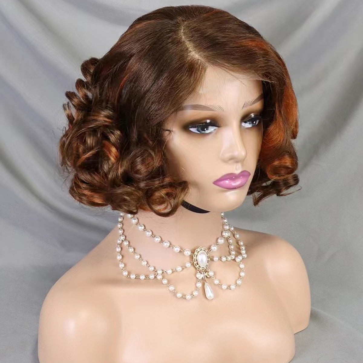 Wig Short Bob 4x4 Human Hair Wig Bouncy Wave Natural Closure Wig for Women 12inch 200% Density