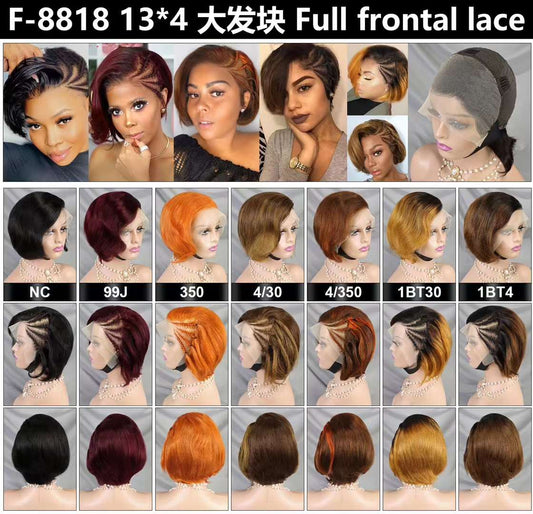 13*4 Full Frontal Wig Pixie Cut Human Hair Wig 9 color available