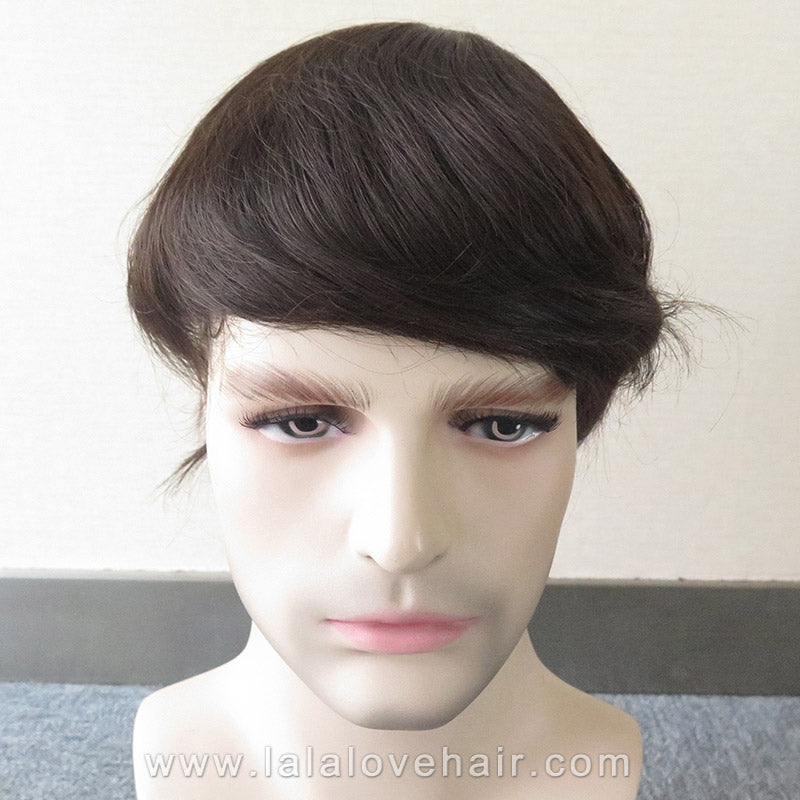 Indian Human Hair Toupee skin Fine mono with PU and bleached lace front toupee for men hair replacement wigs men hair piece