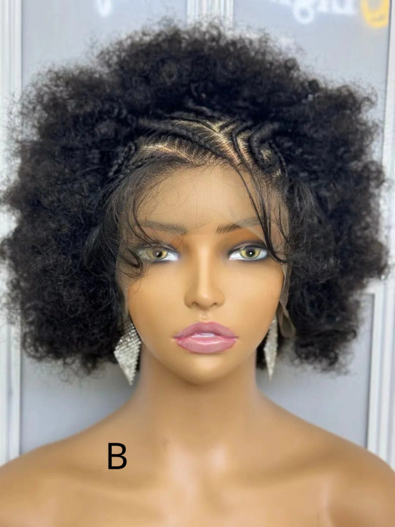 Synthetic Lace Front Braided Wig Short Curly Braided Wigs for Black Women Kontless Box Braiding Wigs Afro Kinky Curly Hair Wig
