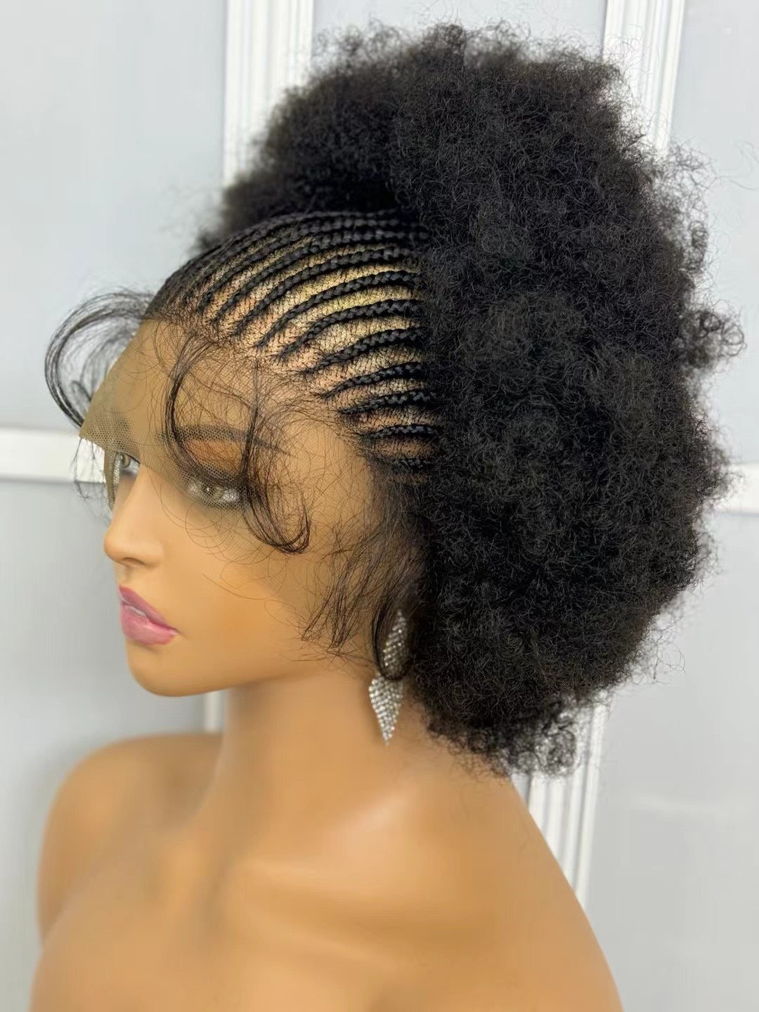 250% Density 13x6 Hd Lace Frontal Braided Wig Afro Kinky Curly Synthetic Wig Baby Hair Fluffy Curled Striped Braided Curly wig
