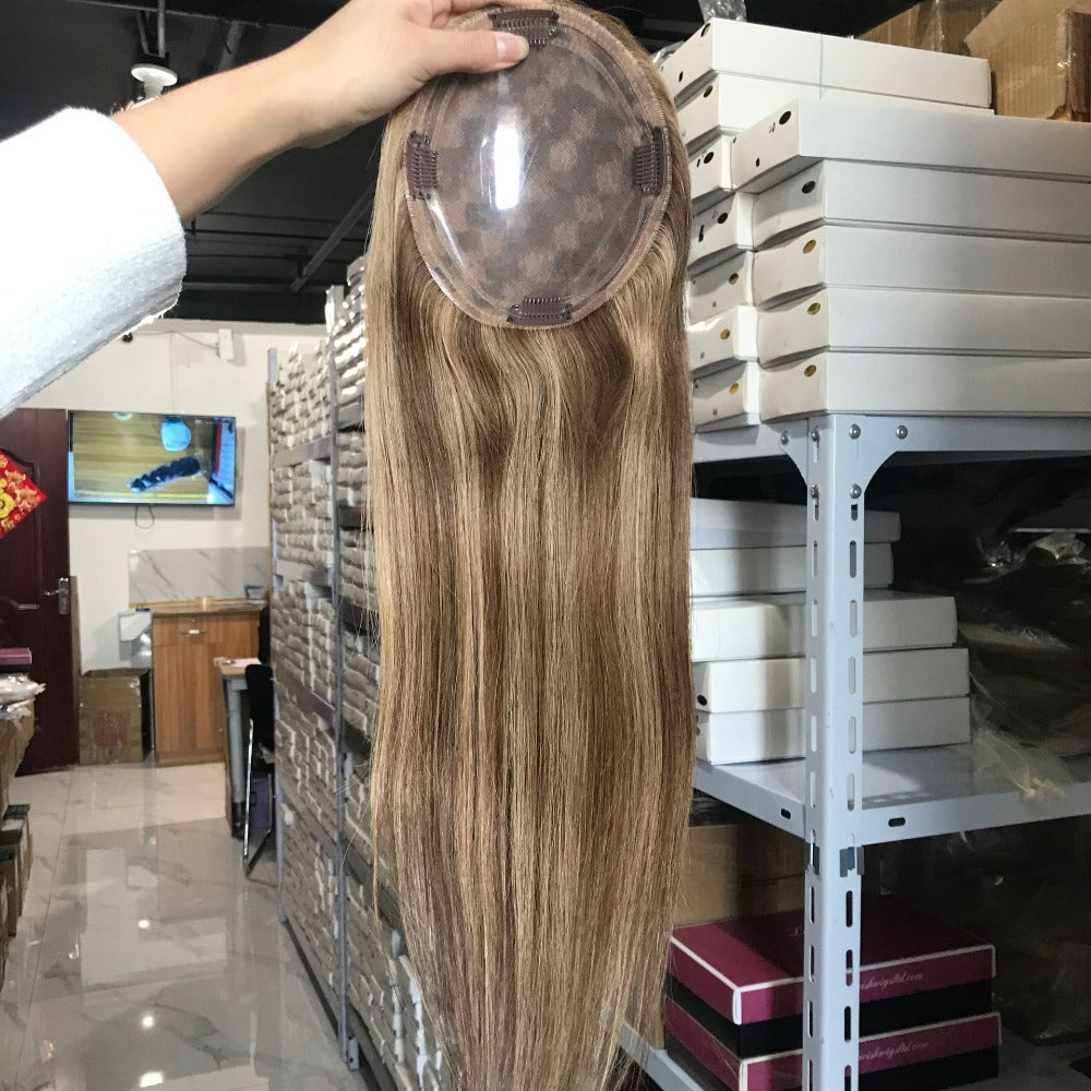 16Inches Human Hair Breathable Mono With Clip Toupee Women Wig Hair Piece all hand woven