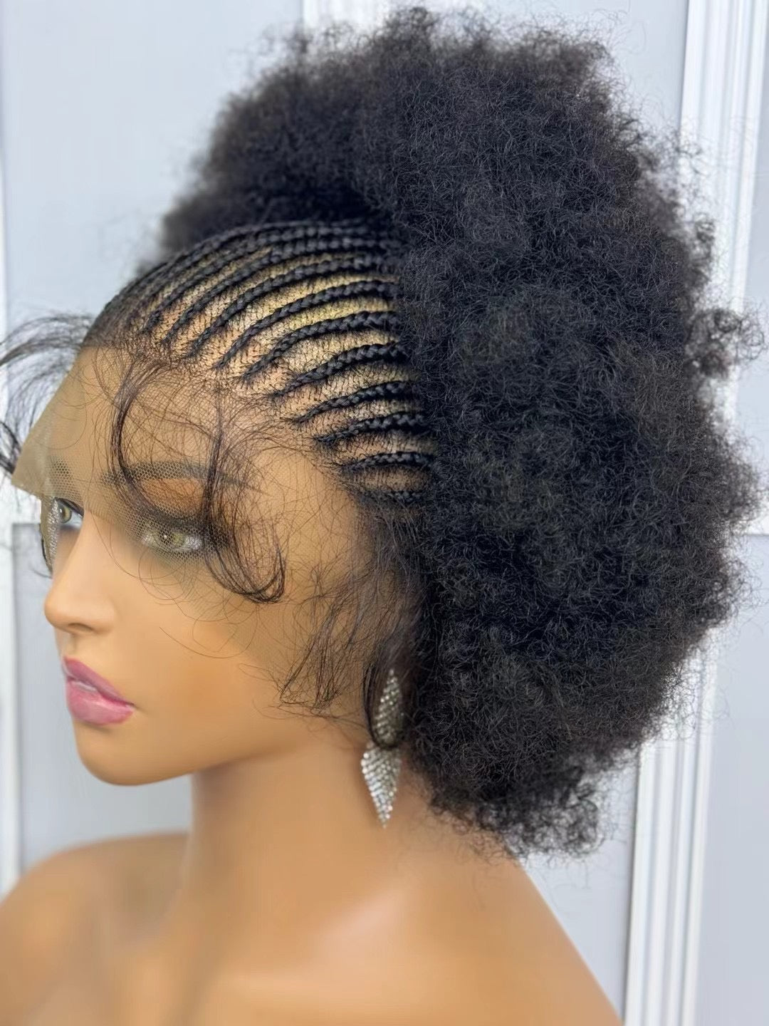 250% Density 13x6 Hd Lace Frontal Braided Wig Afro Kinky Curly Synthetic Wig Baby Hair Fluffy Curled Striped Braided Curly wig