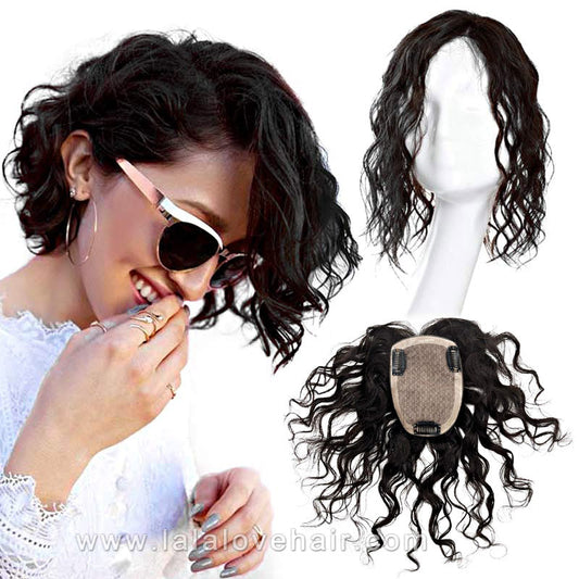 Wavy Hair Women Toupee Clips In HairPiece Silk Base Chinese Virgin Human Hair Topper Curly Silk Top Skin Scalp Breathable